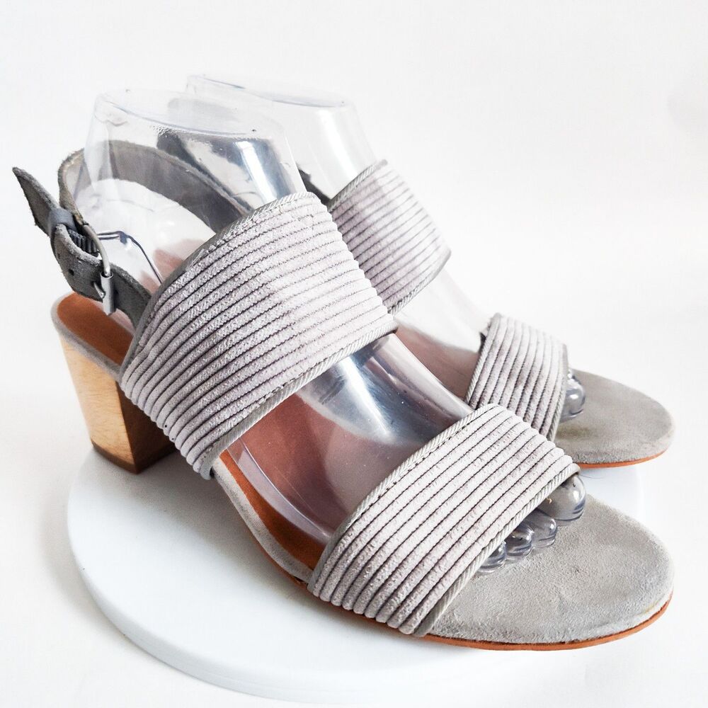 Toms Poppy Cement Corduroy‎ Suede Slides Block Wooden Heel Slingback Sandals 8